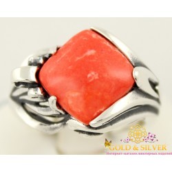 Серебряное кольцо с Красным кораллом из серебра 925 пробы. 1301